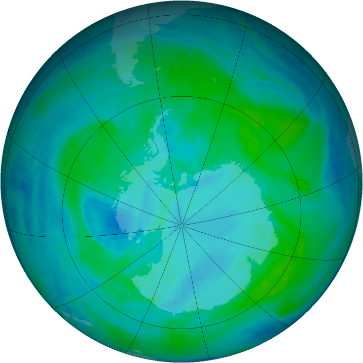 Antarctic ozone map for 21 January 2000